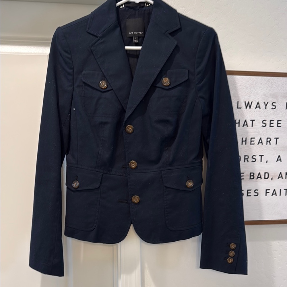 The Limited Black and Blue Tailored Blazer with Notched Lapels
